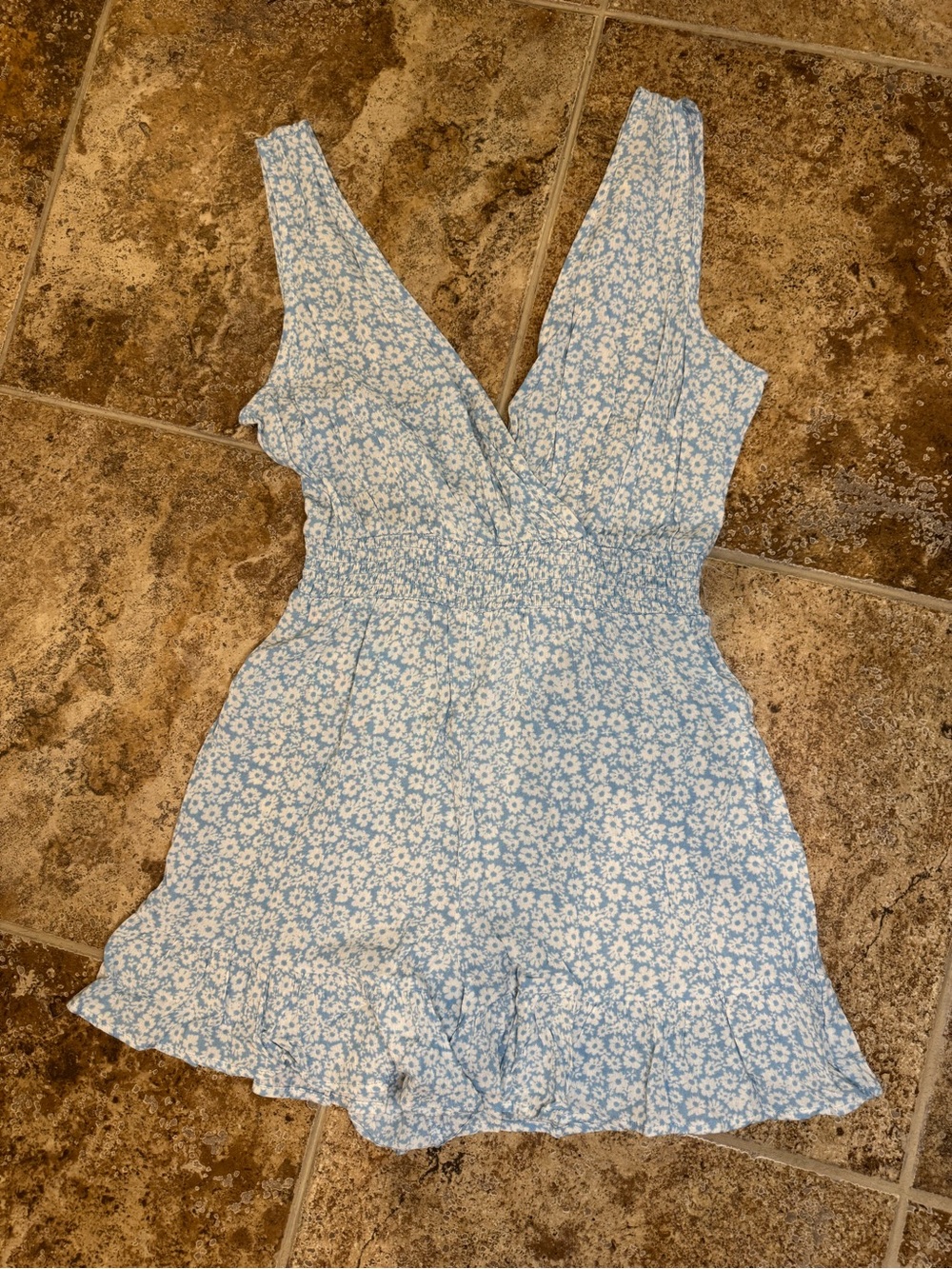 Rewind Light Blue Floral Wrap-Style Romper